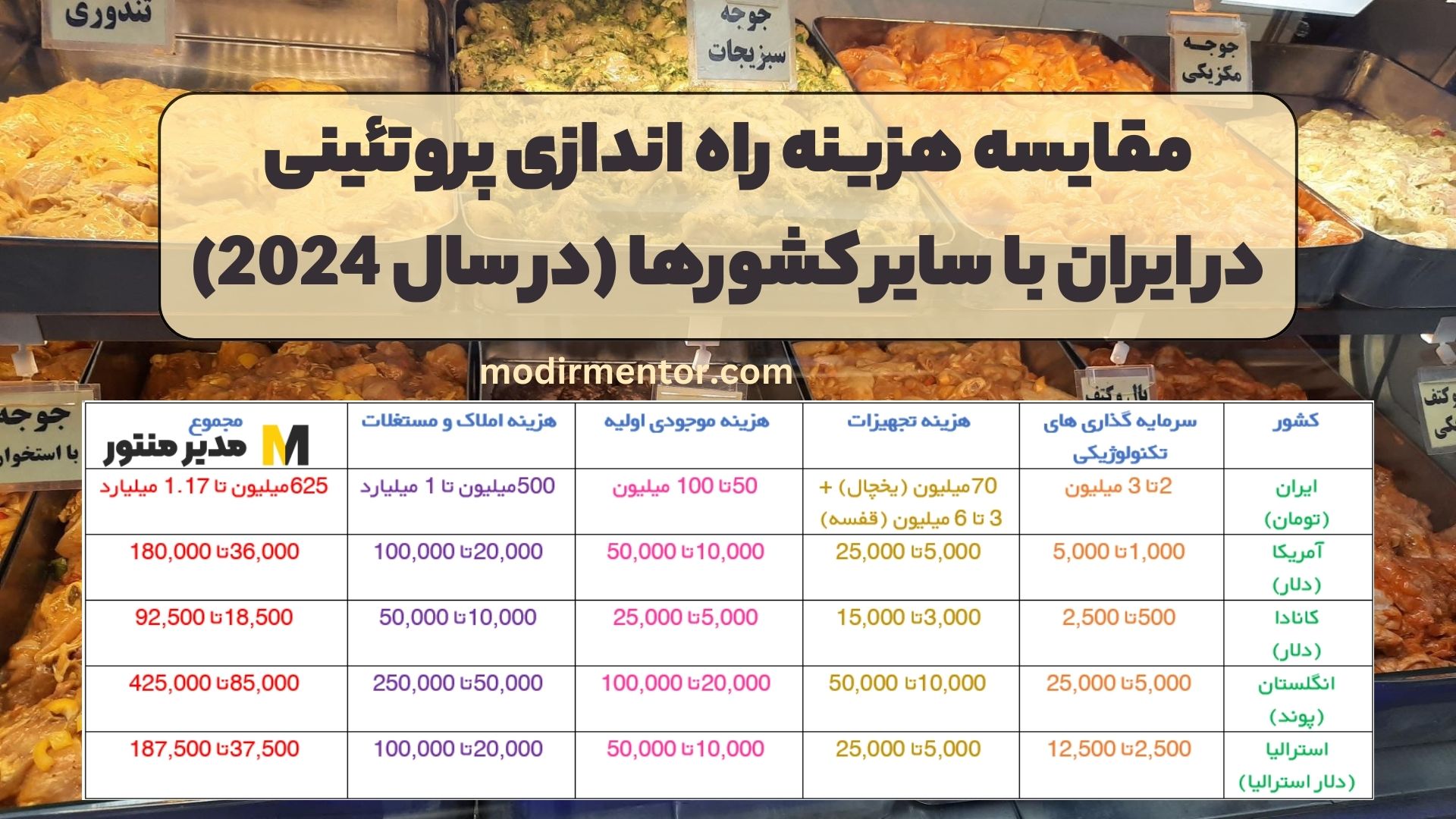 مقایسه هزینه راه اندازی پروتئینی در ایران با سایر کشورها (در سال 2024)