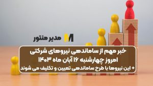 خبر مهم از ساماندهی نیروهای شرکتی امروز چهارشنبه ۱۶ آبان ماه ۱۴۰۳ + این نیروها با طرح ساماندهی تعیین و تکلیف می شوند