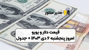 قیمت دلار و یورو امروز پنجشنبه ۶ دی ۱۴۰۳ + جدول