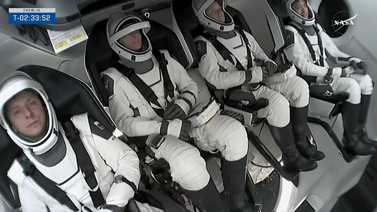 Crew-10 astronauts inside the Dragon capsule on March 14th.